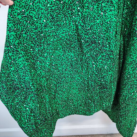 Bombchel V-Neck Asymmetric Hem Halter Dress Green Floral 100% Cotton OS M/L - Picture 8 of 15